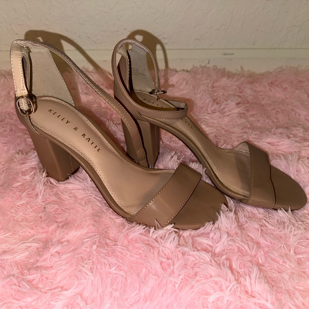 Kelly & Katie Tan Strappy Heels with Ankle Strap